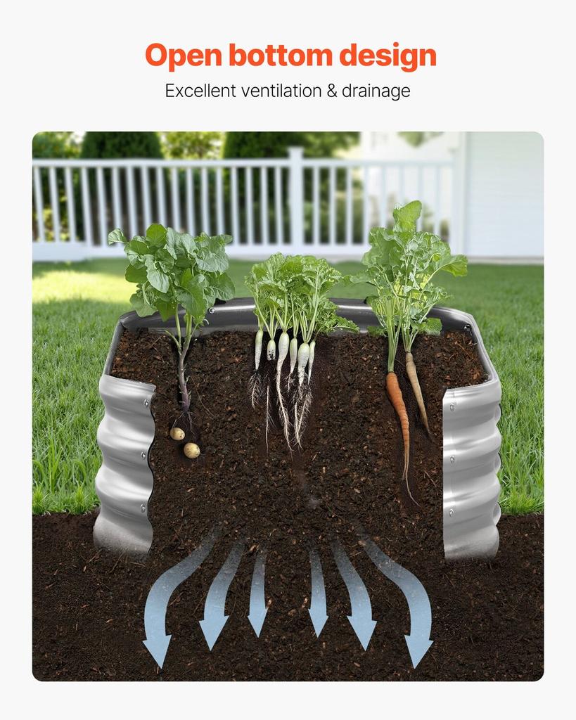 Metal Raised Garden Bed, 1.8 X 0.9 X 0.3 M Outdoor Galvanized Planter Garden Box, Open Bottom Design, Large Planter Raised Bed for Growing Vegetables,