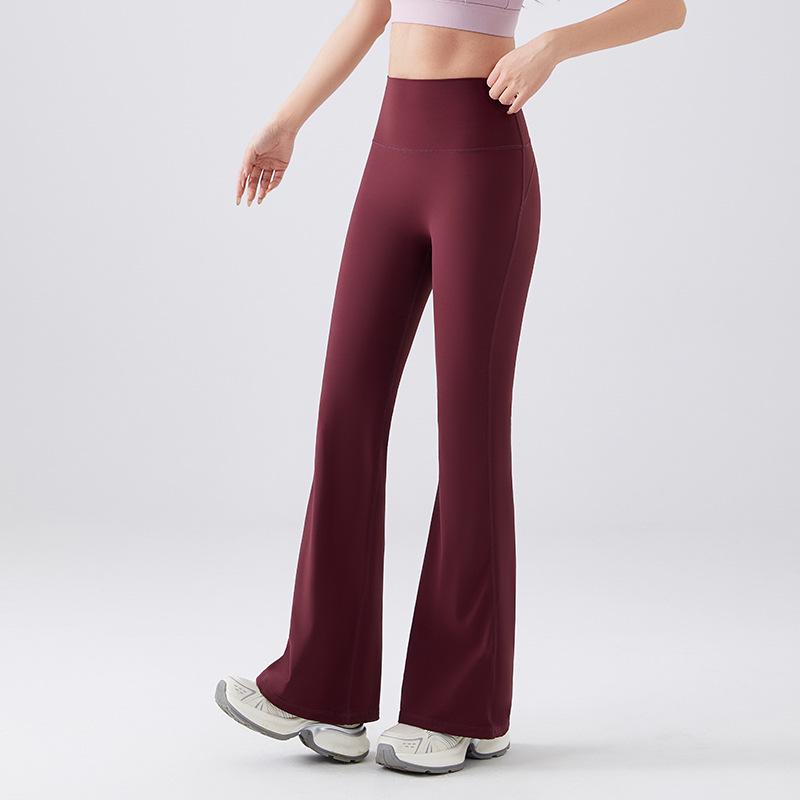 New High-Waisted Peach Bell Bottom Yoga Pants with Tummy Control – Slimming, High Elastic Fit for Fitness & Pilates