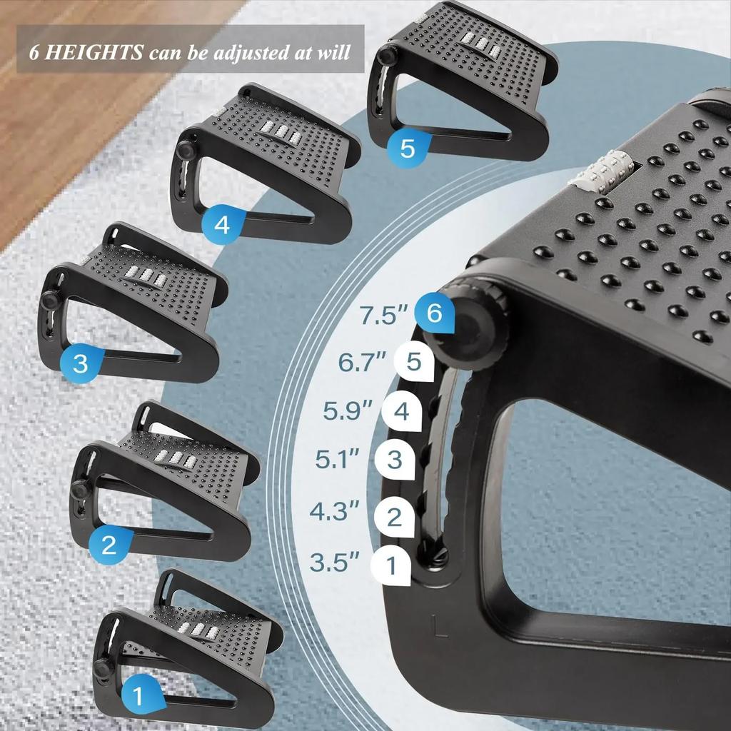 New Under Desk Footrest with Massage Rollers Ergonomic Foot Stool for Home Office Pain Relief and Comfort