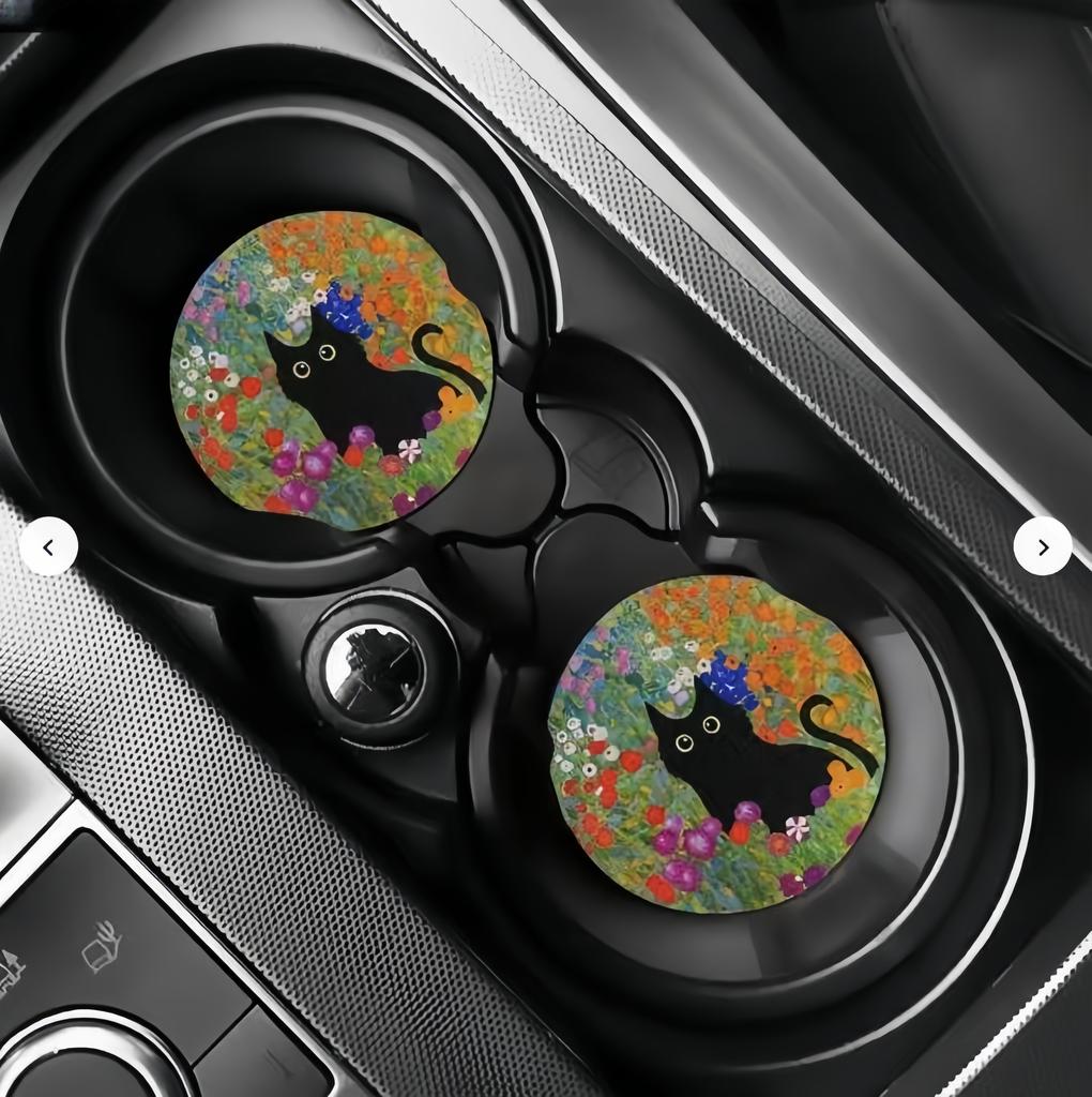 2PCS Flower Cat Car Cup Mat Stand Anti Slip Mat Bottle Stand Cup Mat Car Interior Anti Slip Cup Stand