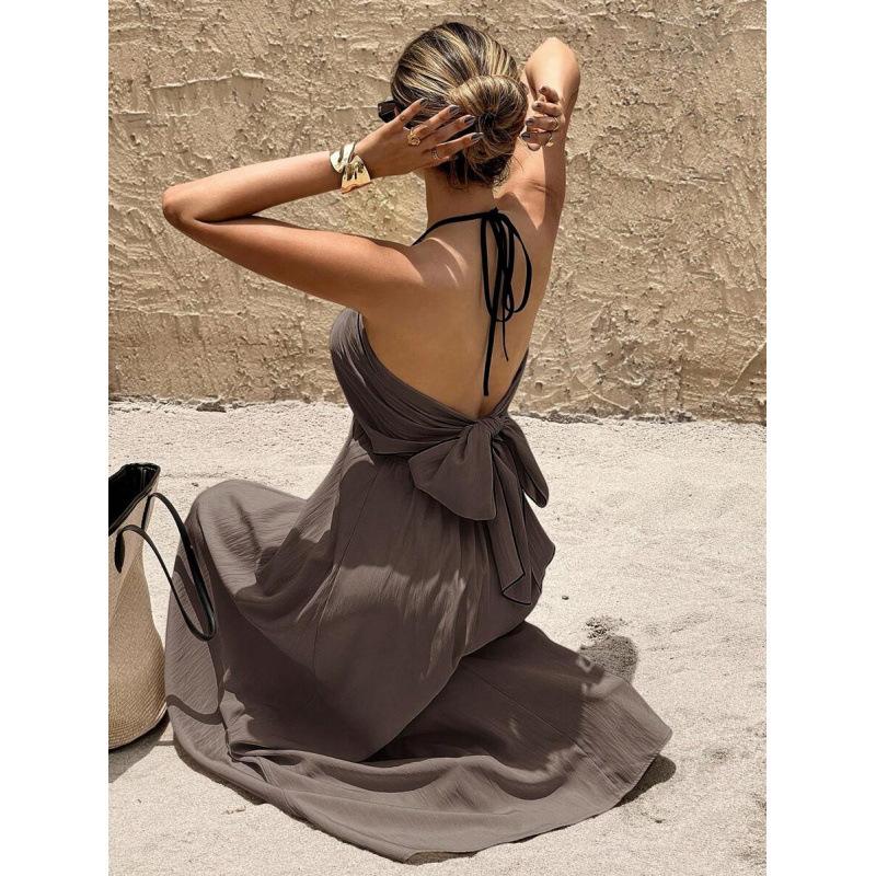 European summer new vacation leisure temperament backless neck V-neck sleeveless long dress