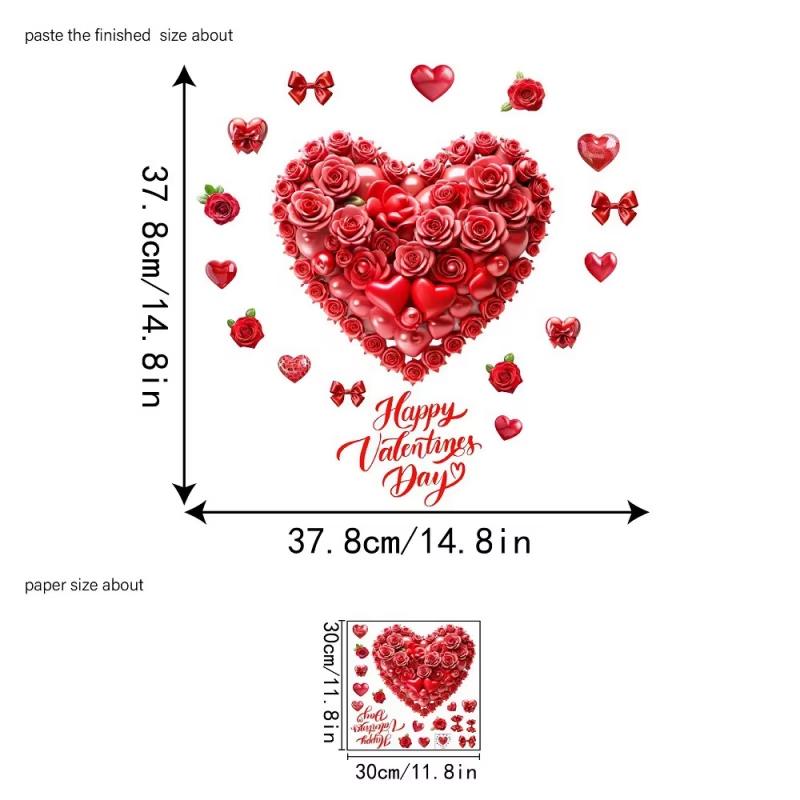 

1PC Valentine s Day Window Decor Sticker - Red Rose Heart Balloon PVC Static Cling for Home Room