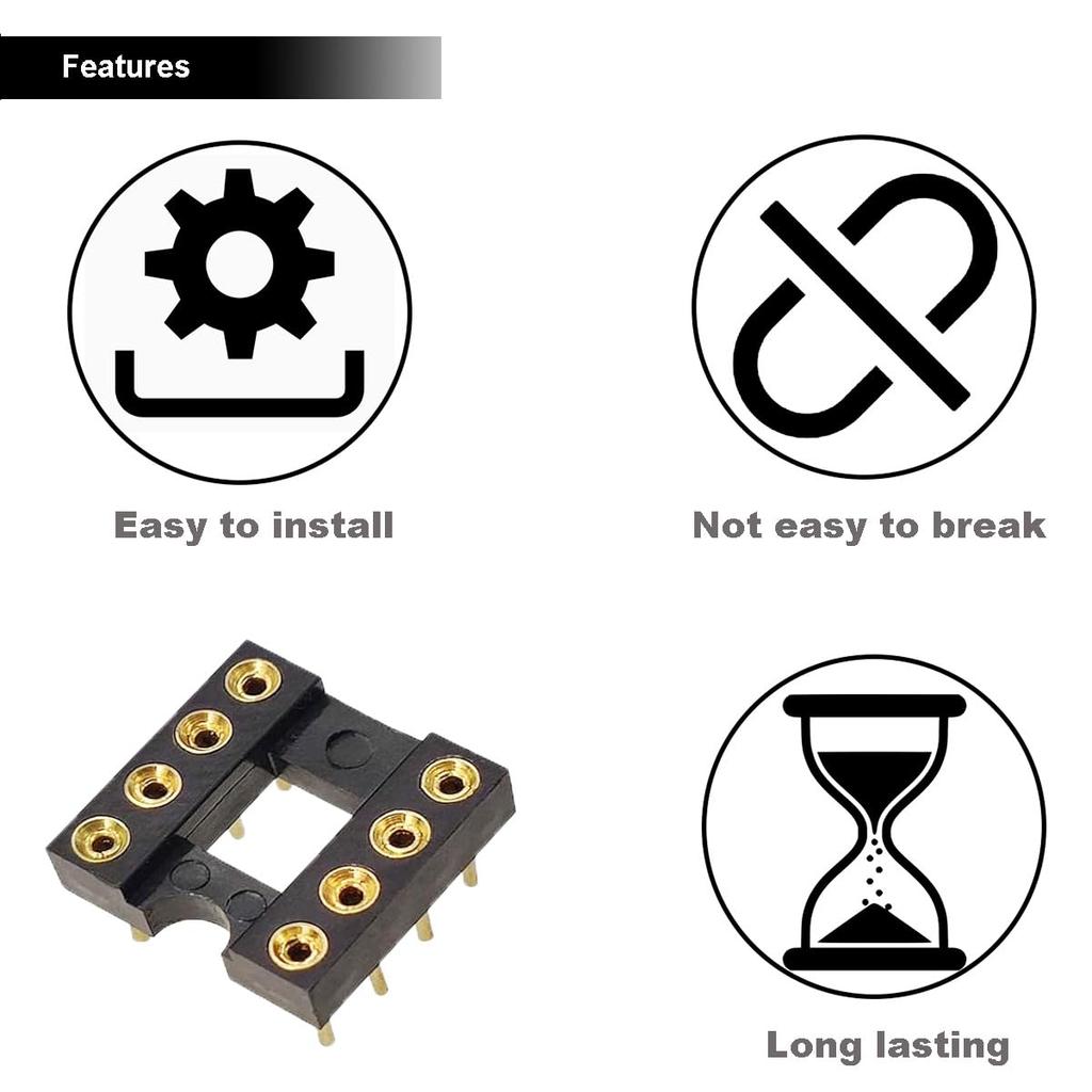 Youmile 30pcs Round DIP-8 IC Socket 2.54mm Pitch 8 Pin IC Socket Adapter Soldering