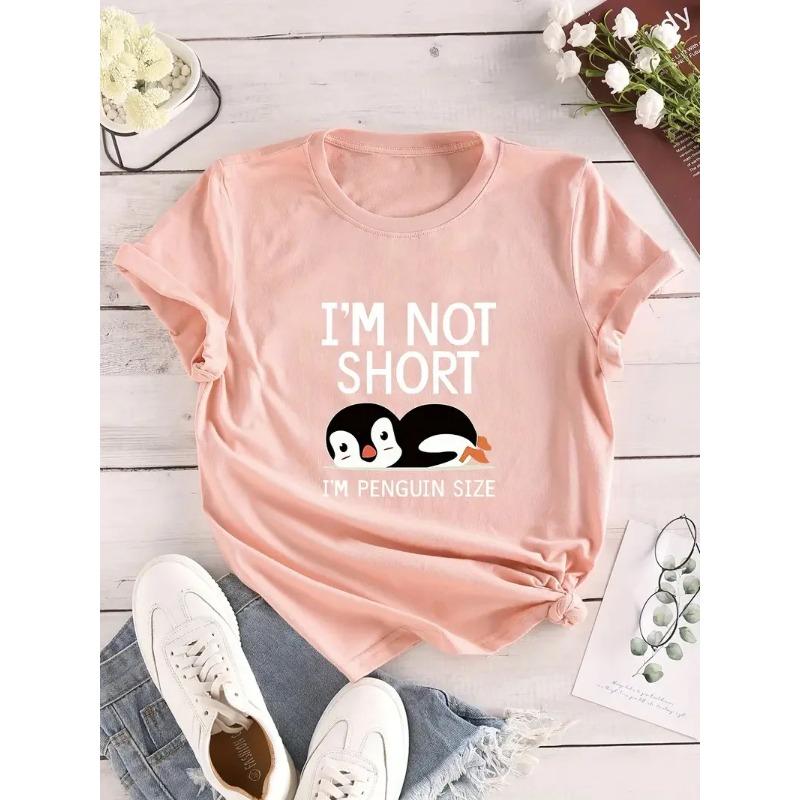 Letter & Animals Print T-Shirt  Crew Neck Short Sleeve T-Shirt, Casual Every Day Tops Women's Clothing T-Shirts