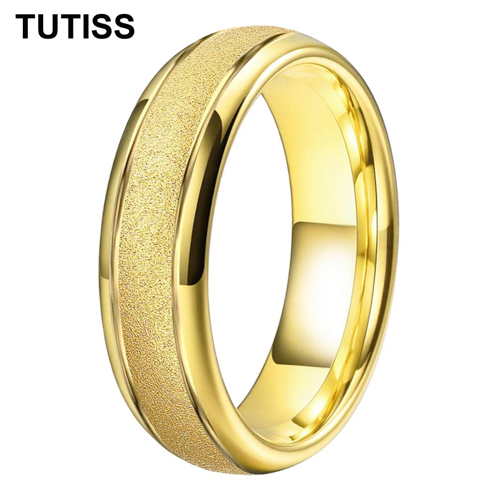 TUTISS 6/8mm Ready To Ship Sandblasted Gold Tungsten Ring for Men Women  Engagement Wedding Band Comfortable Fit