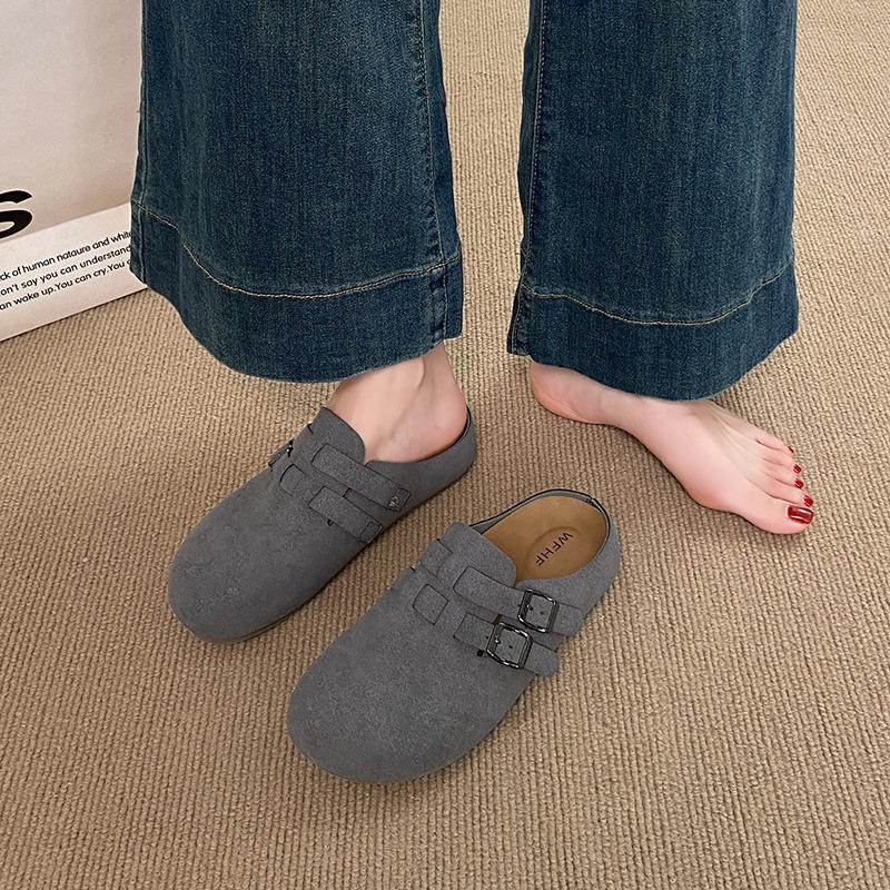 Four Seasons Versatile Retro Women's Outer Wear Inner Height Increase Baotou Half Drag One Pedal Casual Maternity Cool Slippers