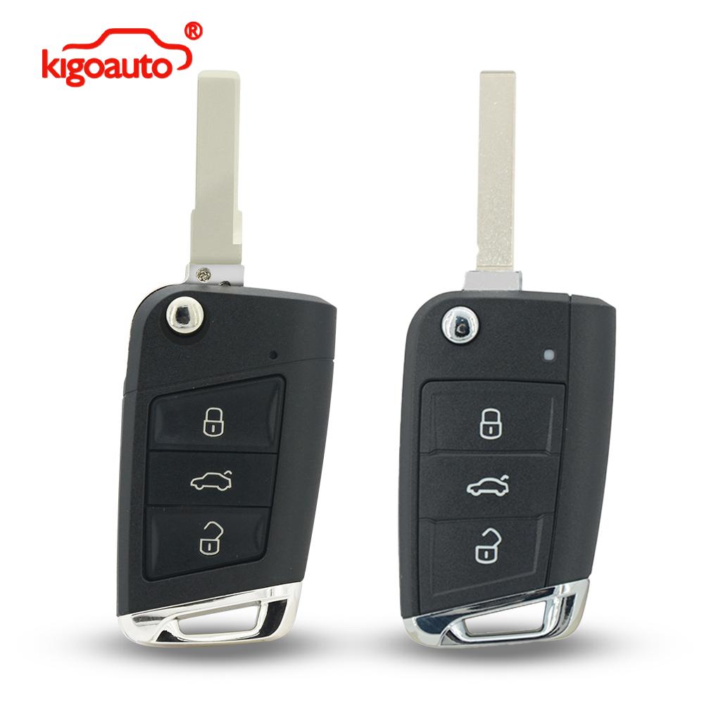 Kigoauto 5G0 959 753 AB Flip Remote Key Shell 3 Button HU162 / HU66 for VW Golf 7 2013 2014