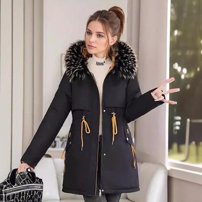 Parkas Abrigos de Mujer Invierno Femenino Cuello de Piel Engrosar Cálido Chaqueta de Algodón Cintura de Mujer Cordón Chaqueta Casual Ropa de Abrigo para Mujer