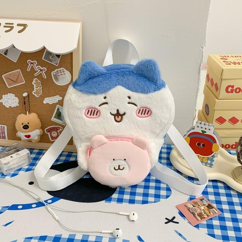 Chiikawa Cartoon Plush Embroidered Shoulder Bag With Transparent Pvc For Daily Use
