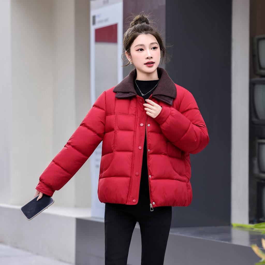 Fashion color matching lapel short down cotton clothes women's winter new warm casual versatile women's jacket