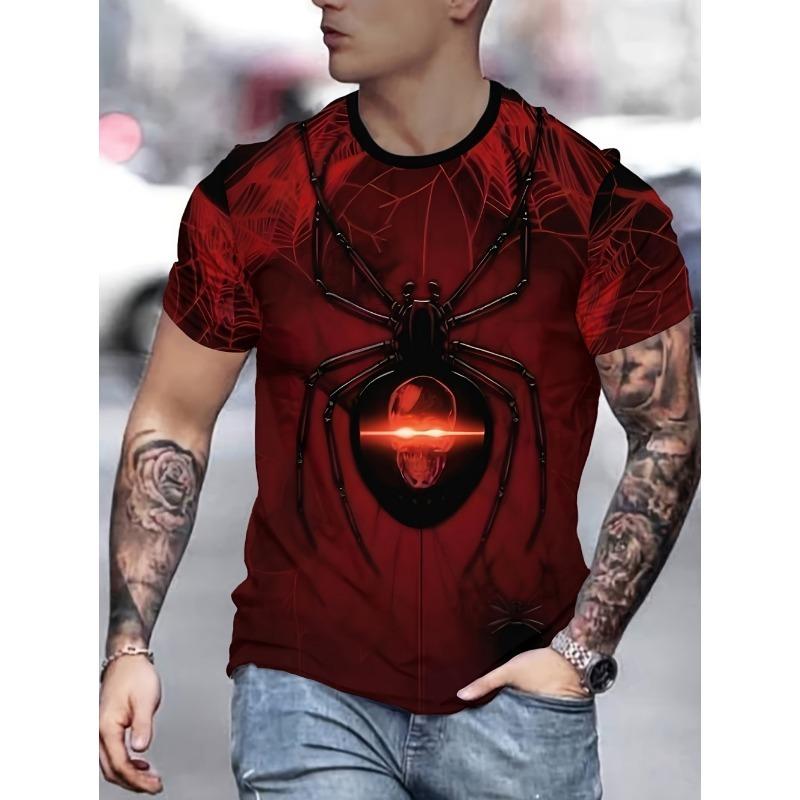 Casual Men's 3D Print Streetwear T-Shirts Spider Design Summer Breathable Round Neck Casual Tee Comfortable Wear Men's Clothing