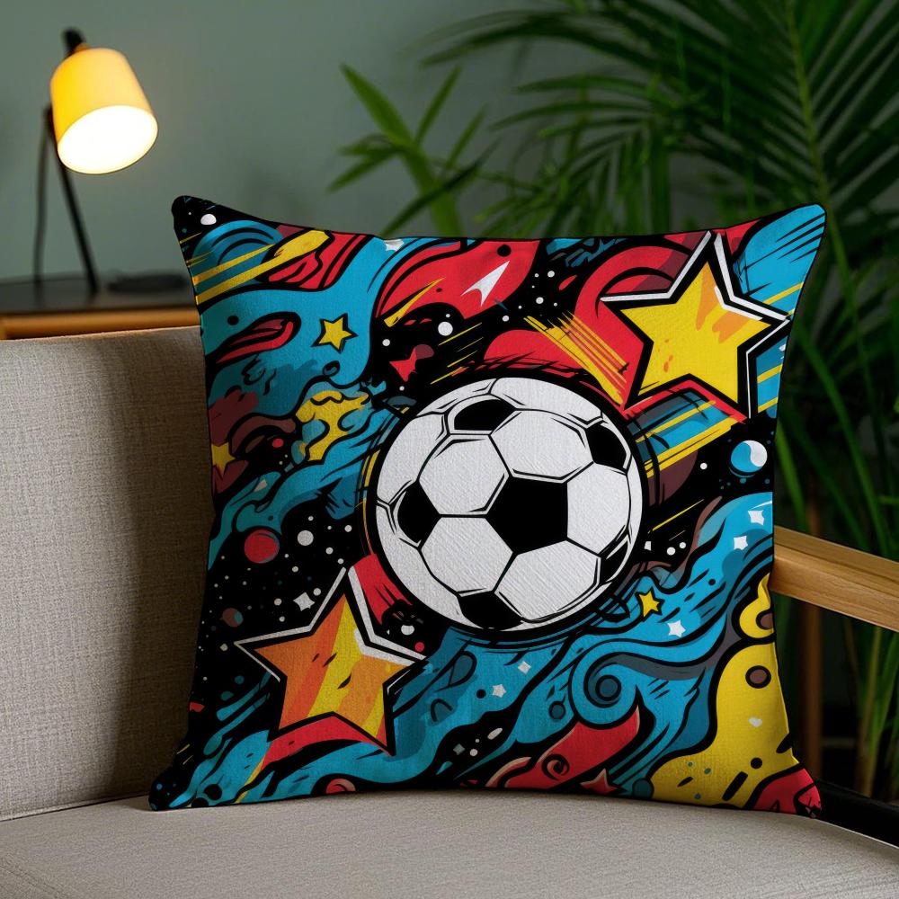 New Football Print Pillow Case Silky Elegant Comfort Sofa Bed Invisible Zipper