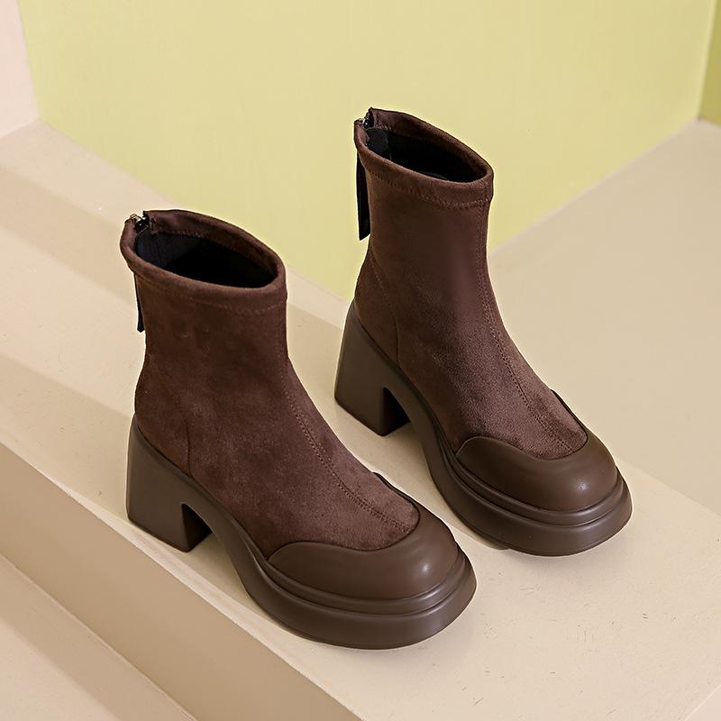 

[Customized] 7882 new 2025 autumn flat heel stretch boots skinny boots boots Martin mid-leg leather boots are versatile 35
