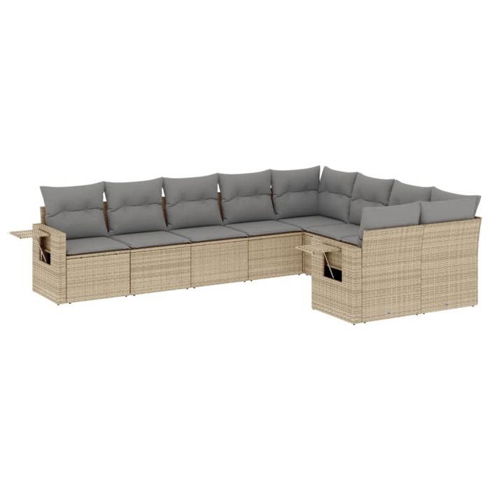 VidaXL Salon de Jardin avec Coussins 9 pcs, Canapés de Terrasse, Ensemble de Meubles de Patio, Mobilier d'Extérieur, Beige 3252976