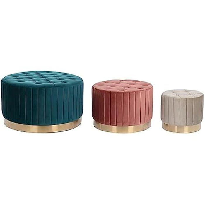 Repose-Pieds - DKD Home Decor - Standard - Métal - Velours - 80x80x45 cm