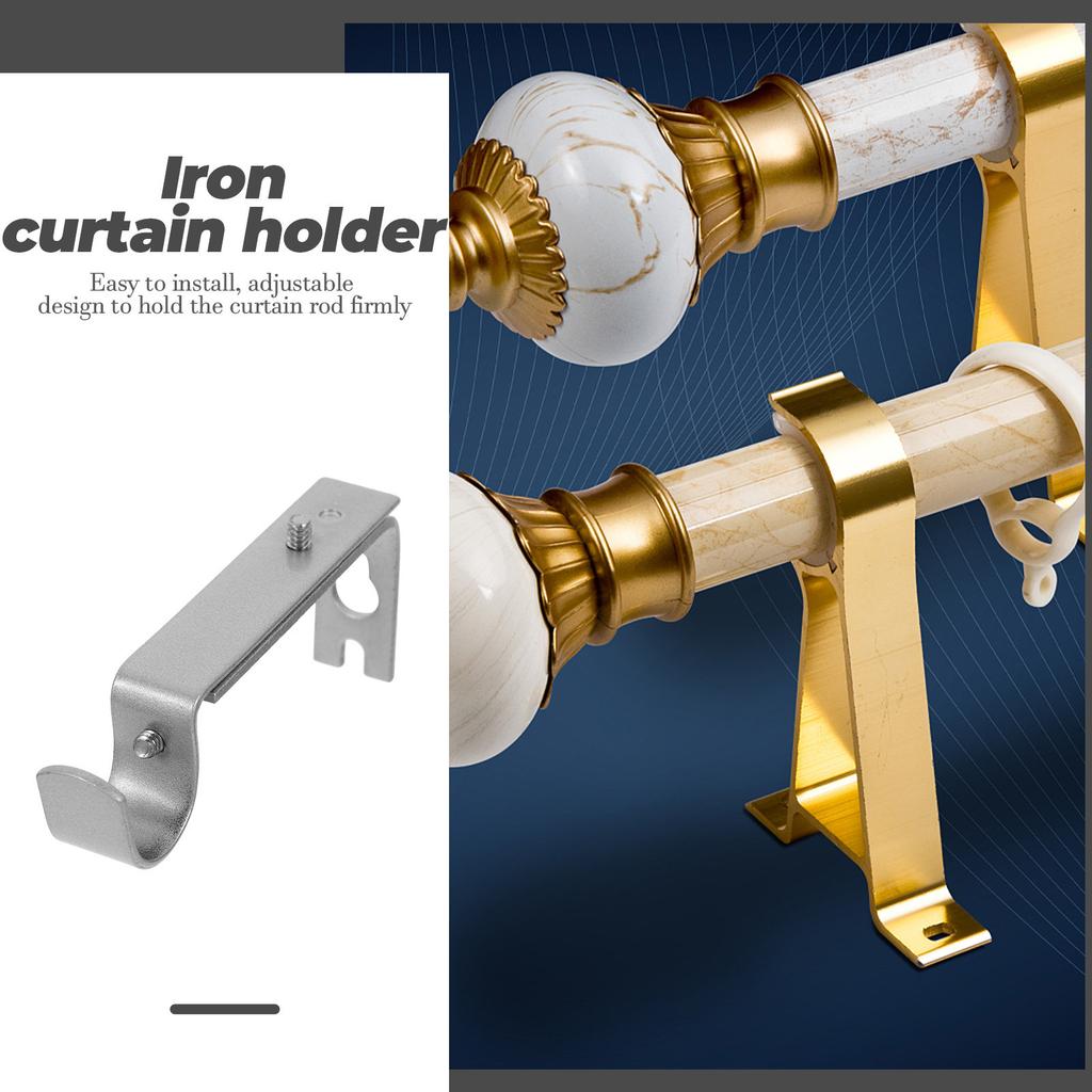 2Pcs Curtain Rod Brackets Adjustable Iron Curtain Holder for Home Window Drapery Rod Pole Mounting Holder Coffee Color