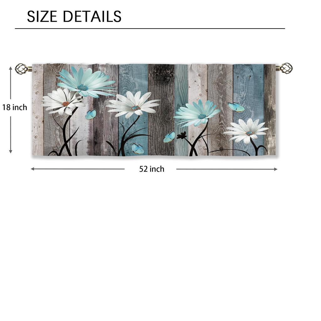 Turquoise Country Style Daisy Window Valance Suitable for Kitchen Bathroom Bedroom Living Room 52×18 inches