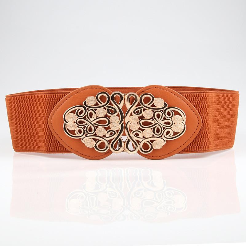 Retro Hollow Floral Decoration Wide Waist Belt With Alloy Buckle For Ladies Fashion