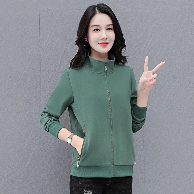 Women's Short Jacket Stand Collar Zip Up Cardigan Long Sleeve Casual Plus Size Outerwear For Spring Autumn