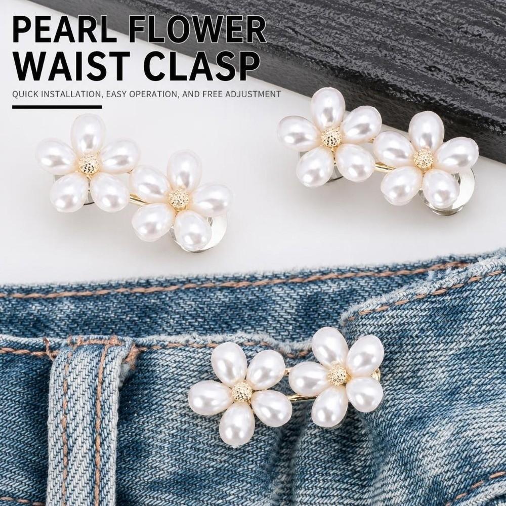 Adjustable Waist Jeans Waist Tightener Five Petal Flower No-Sew Removable Jean Button Imitation Pearl Clothing Waist Adjuster