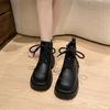 Autumn Thick Bottom Big Head Boots Fashionable and Comfortable Female Real Cowhide Short Lace-up Biker Boots
