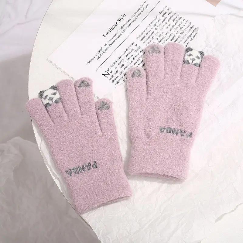 Winter Plush Gloves, Cycling Knitted Gloves, Autumn and Winter Cute Girls' Cold Resistant Gloves, Touch Screen Warm Gloves