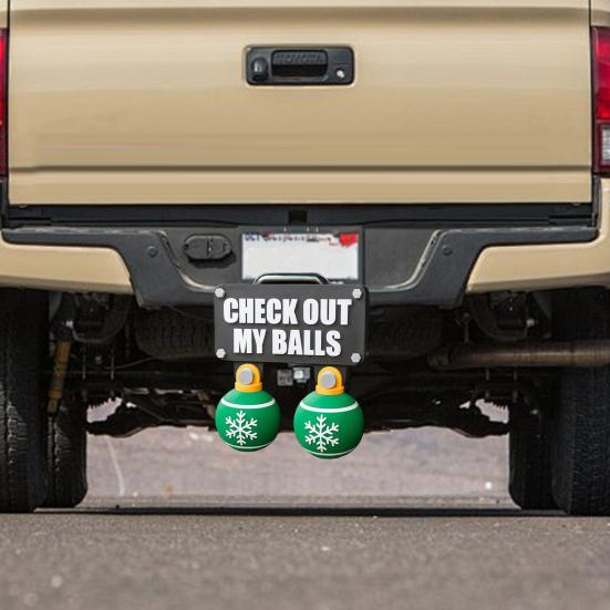 Funny Check Out My Balls Christmas Hitch Cover Novelty 3D Truck Trailer Hitch Cover Shaking Christmas Ball Decoration Gag Gifts for 2 X 2-inch Square