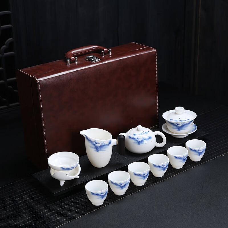 Cha Xun Dehua Mutton-fat Jade Porcelain Tea Set - 11-Piece Underglaze Blue
