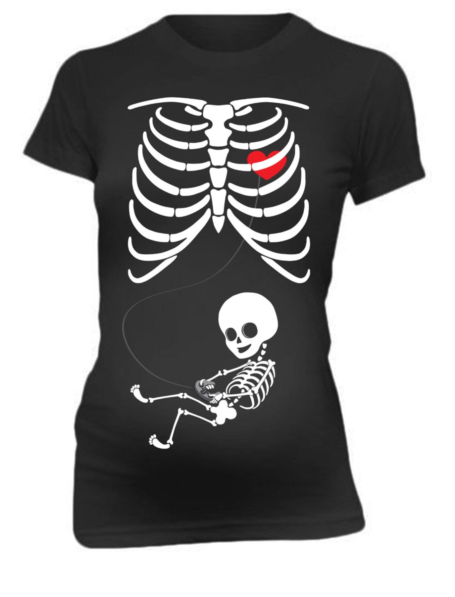 Skeleton Baby Maternity T-Shirt Funny X Ray Baby Playing Pregnancy Shirt M