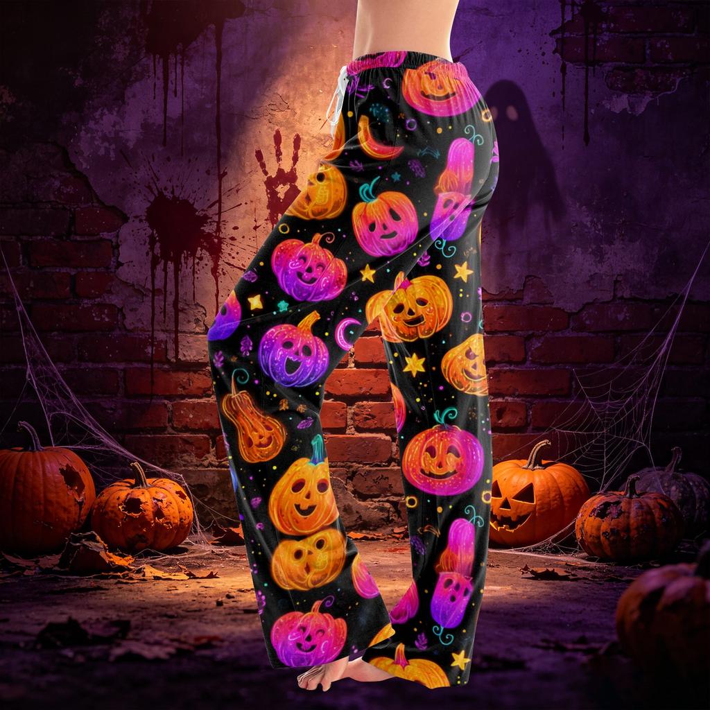 Women Drawstring Waist Halloween Print Long Pants Relaxed Fit Casual Trousers for Seasonal Festive Wear