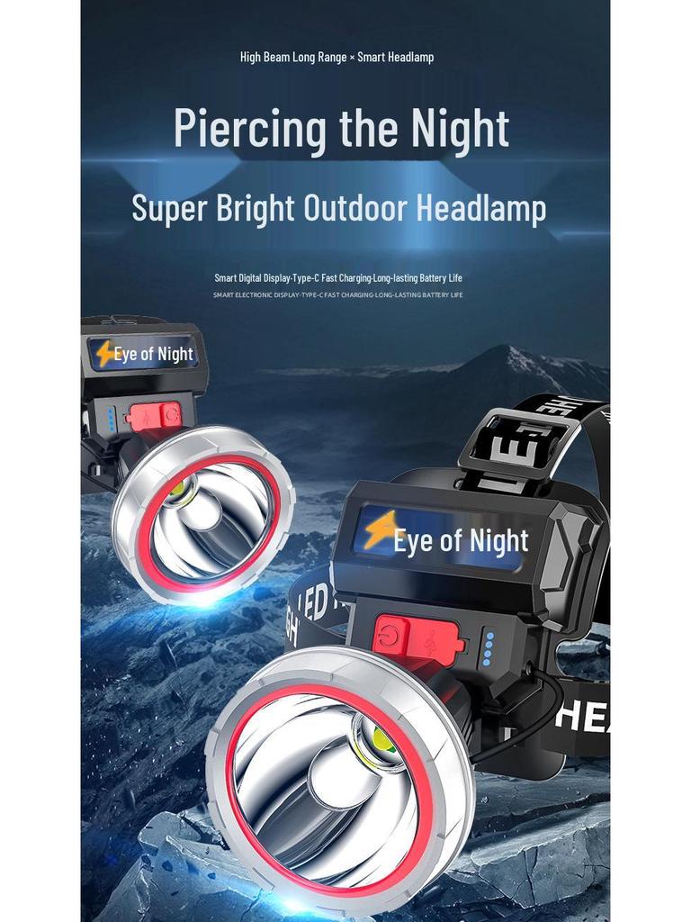 High-Intensity LED Headlamp with Long-Lasting Lithium Battery - Super Bright, Rechargeable Outdoor Fishing and Mining Light