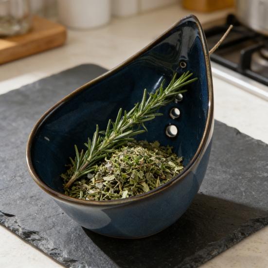 Curățător de coriandru Ceramică Bol pentru curățat ierburi cu 5 găuri de curățare Vas neted glazurat Lavabil în mașina de spălat Vase Stripper de frunze Ustensilă de bucătărie