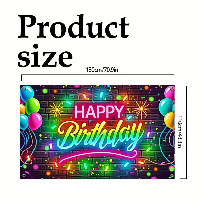

2D Glow Neon Happy Birthday Backdrop Photography Background for Kids Party 47.2x31.5inch/120*80cm
