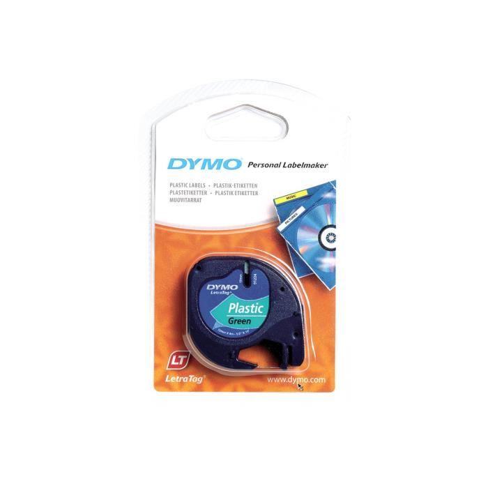 DYMO LetraTAG Plastique noir sur vert Rouleau (1,2 cm x 4 m) 1 rouleau(x) ruban pour LetraTag LT-100H, LT-100T