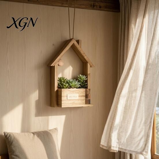 Rustic Home Wall Decoration Wooden Planter, Creative Hanging Flower Pot Basket for Indoor Plants Decorative Faux Flowers, Decor Living Room