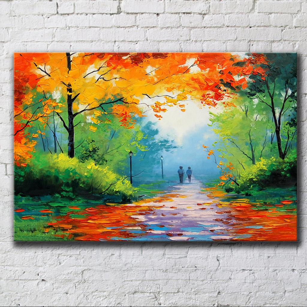 Landscape Oil Painting Fantastic Four Seasons Tree Footpath Hotel Living Room Bedroom Decoration Canvas Wall Art Kitchen