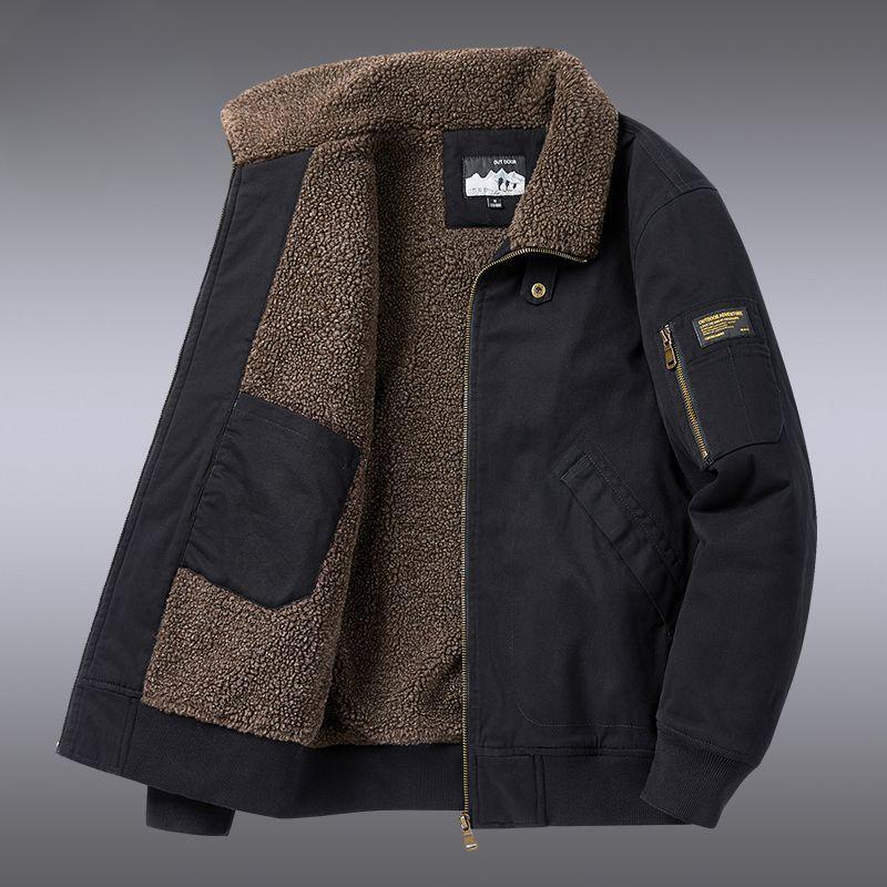 Middle-aged and Elderly Men's Jacket Winter Lamb Velvet Warm Cotton Coat Plus Velvet Thickened Pure Cotton Casual Cotton Jacket