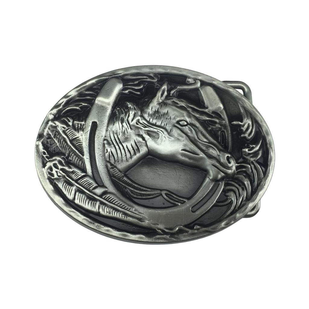 Ethnic Style Horse Head Leather Belt Buckle - European & American Fashion Smooth Clasp