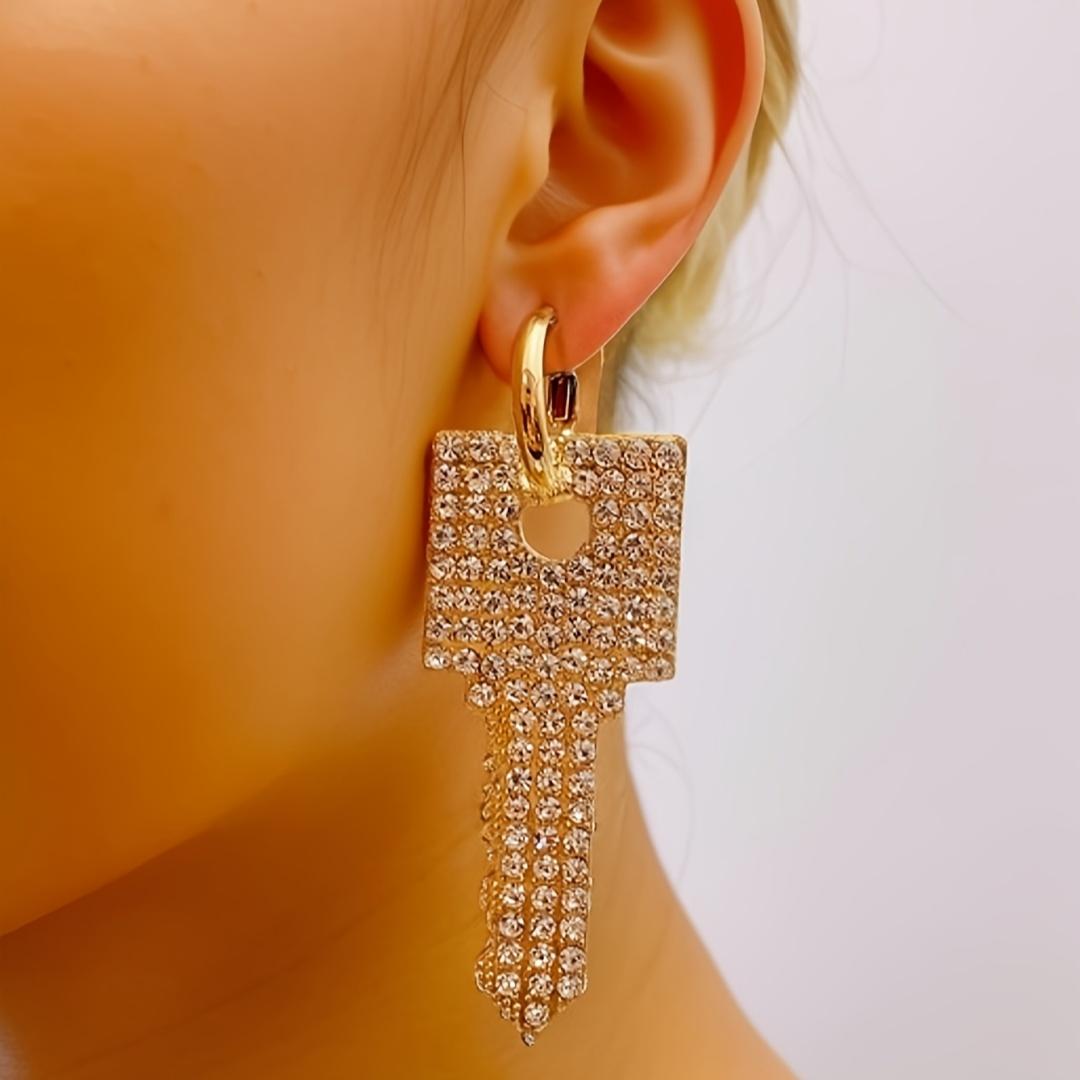 Винтажный стиль цинковый сплав вода бриллиант геометрический круг сердце ключ серьги для женщин