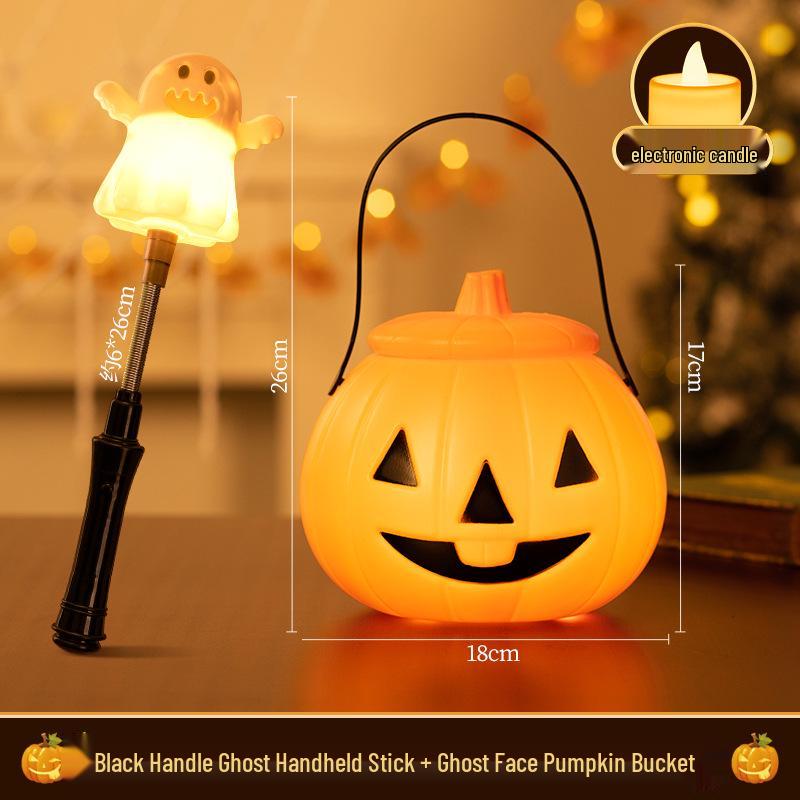 Light-Up Pumpkin Lantern Hand-Crank Stick - Halloween Decoration Toy for Kids