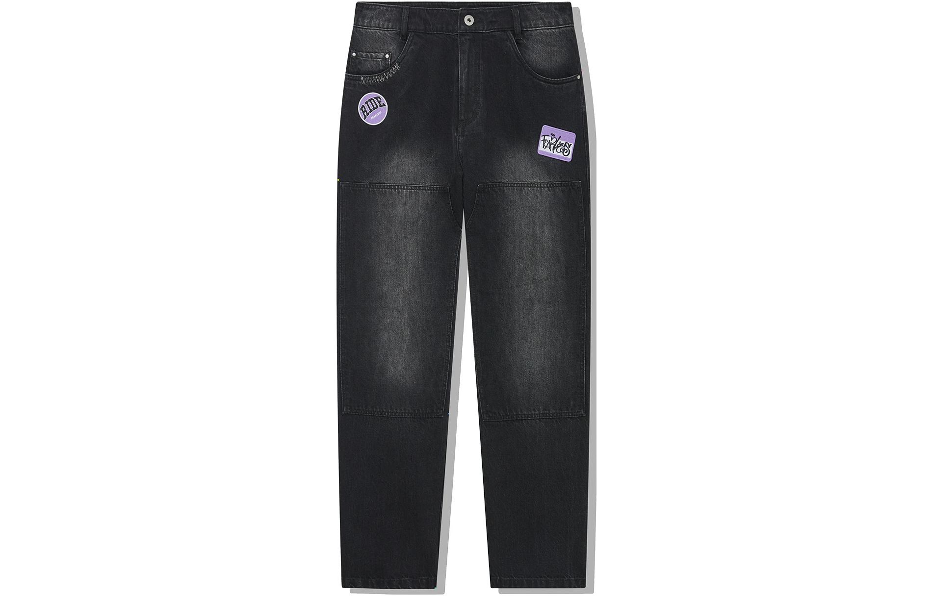 Li Ning Jeans Men s Black Denim Moderate Straight Fit Pants AJQT375-2 XL