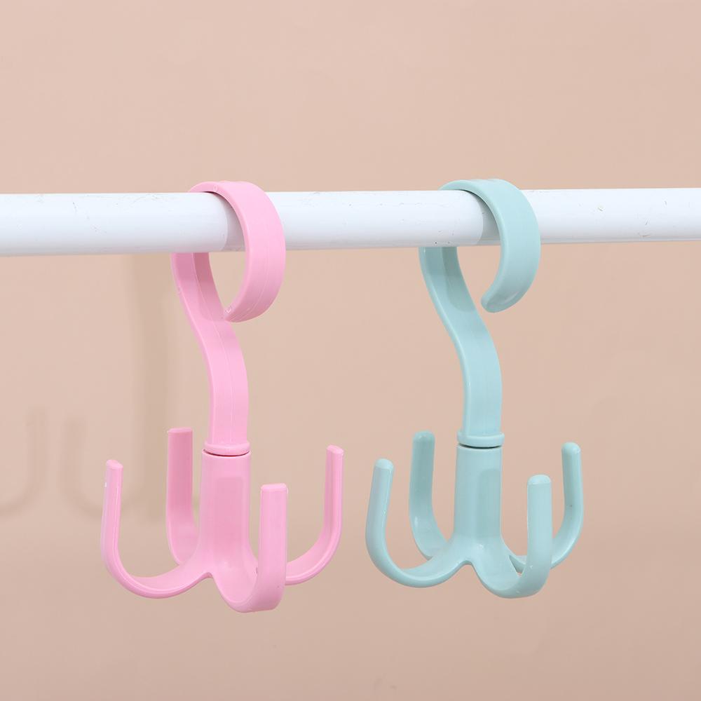 Shelf Storage Nail-free Tie Holder Multifunction Rotating Four-claw Hook Plastic Hanger 4 Hook