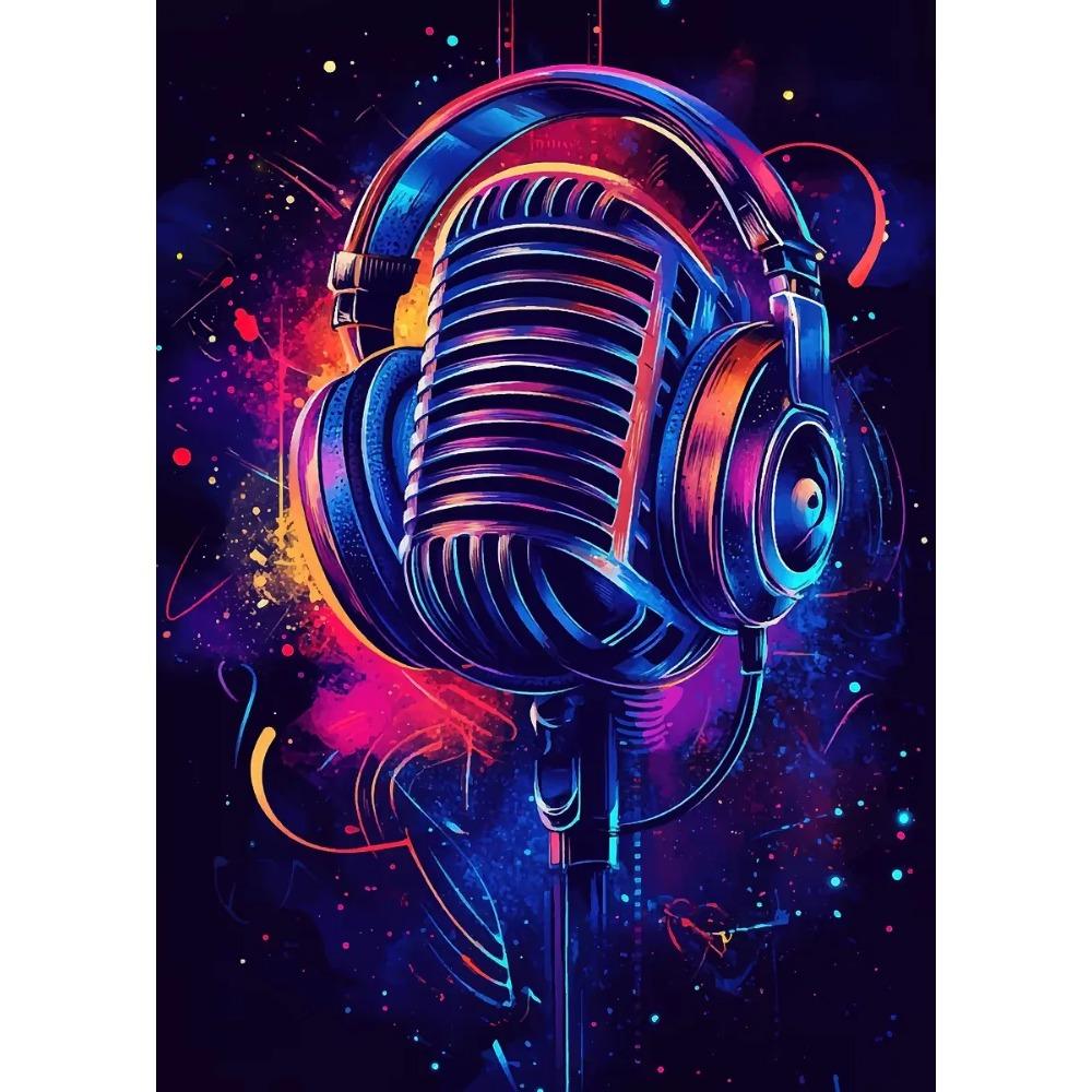 Hot Live Music Neon Headphones DJ Posters Colorful Boombox Microphone Party Prints Canvas Painting Wall Picture Home Room Decor