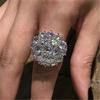 925 Sterlingového Stříbra Velké Kulaté Prsteny pro Ženy Bling Bling AAA Kubický Zirkon Statement Doplňky Luxusní Šperky