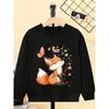 European sizes Cute Fox Cherry Blossom Butterfly Girls' Crewneck Sweatshirt, Western Top, Long Sleeved T-Shirt, Casual for Little Girls.