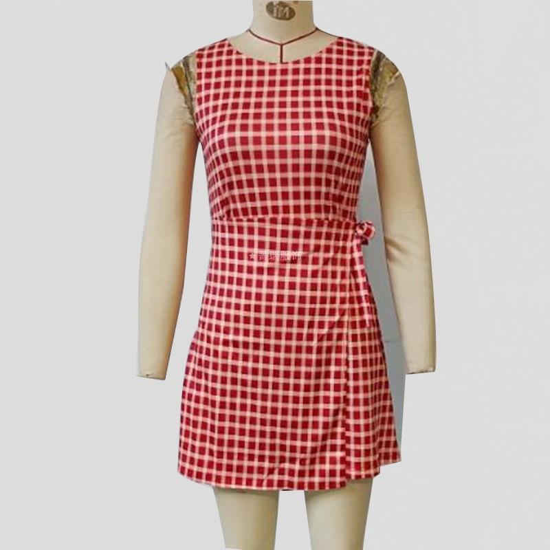 Kvinners sommer casual midje midje rutete vest ermeløs kjole