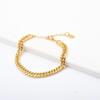 High-End Women's Fashion Woven Bracelet with Double Buckle, Square Chain, and Plain Chain in Gold Stainless Steel