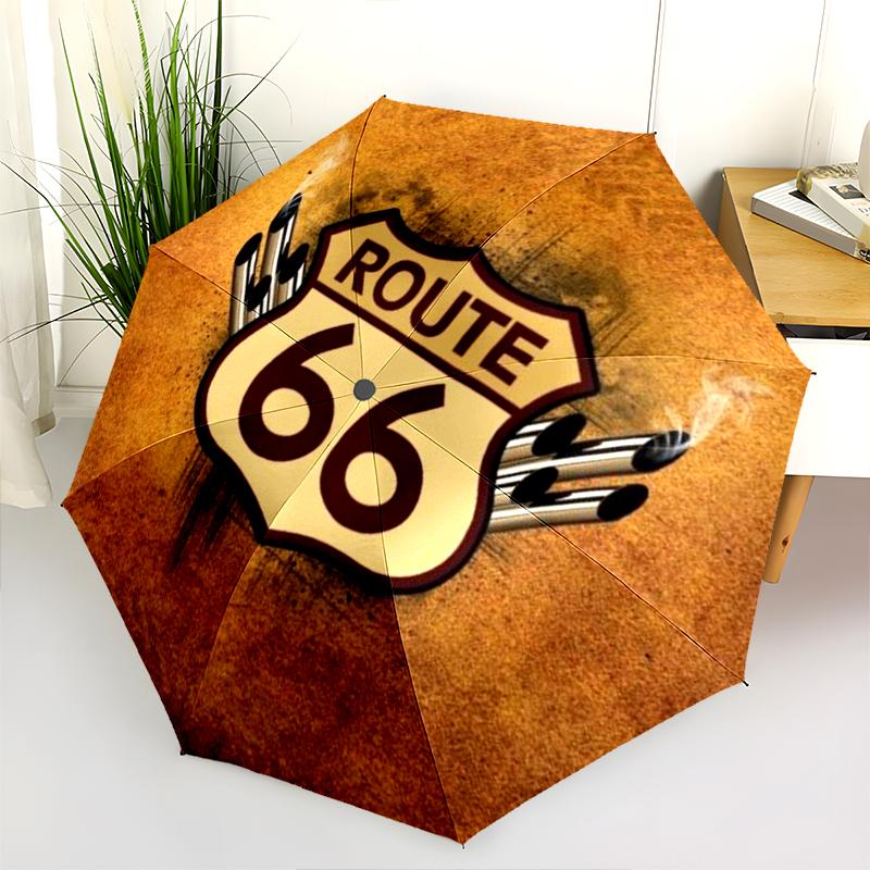 1PC Route 66 Umbrella Portable Folding Umbrella Iron Frame Hole Bone Structure Outdoor Home Umbrella A3
