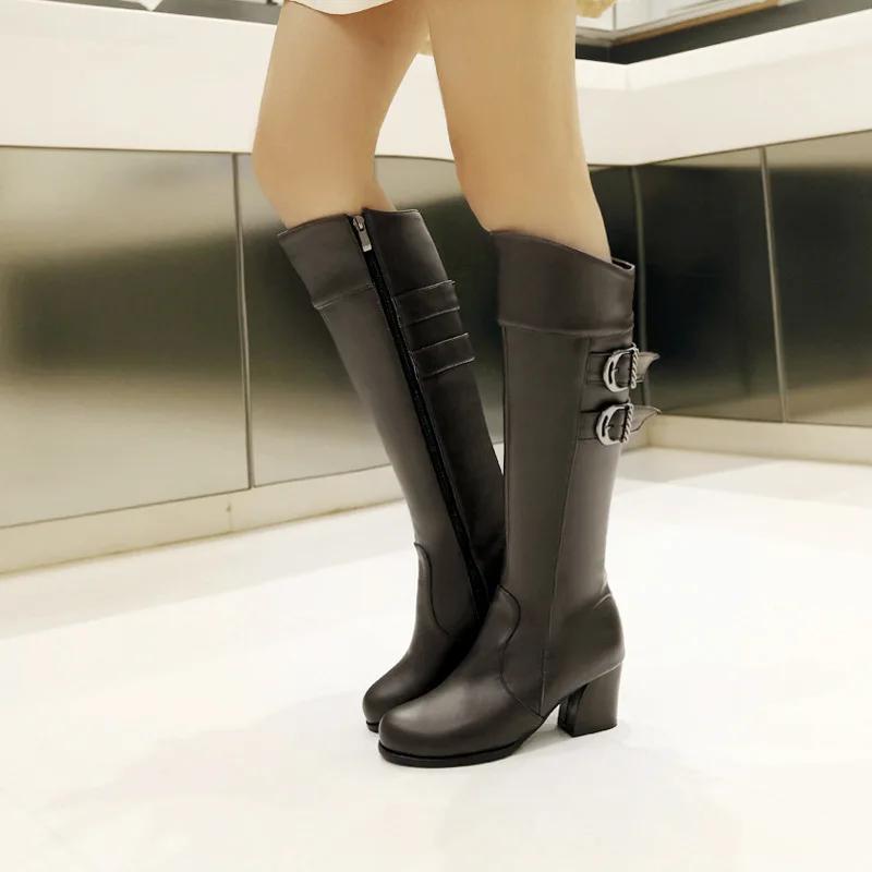 Fashion New Women's Boots Coarse Heel Platform Knight Boots Casual High Heel Medium Tube 52 Large Thickened Women's Boots