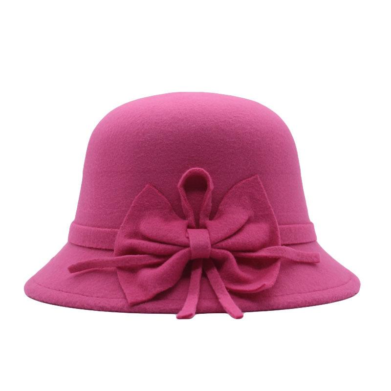 Basin hat women's autumn and winter casual hat big bow fashionable bucket hat women's dome British woolen top hat